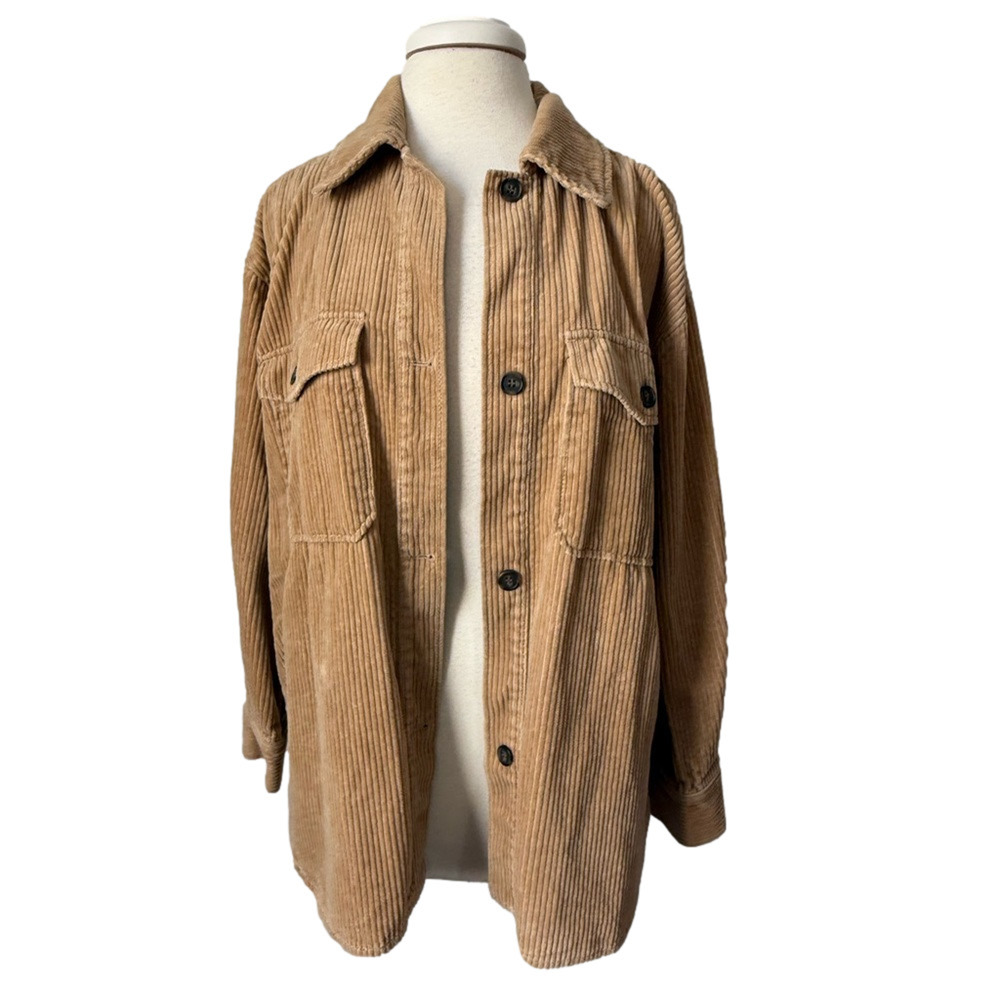 H&M Women's S Boho Chore Oversized Corduroy Shacket Pockets Fall Neutral Cozy